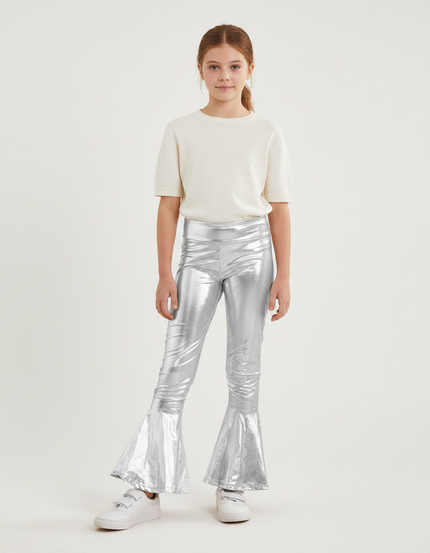 Pantalon Patte D'Éléphant Argenté Brillant Fille Disco Évasé - Polyester