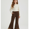 Pantalon Patte D'Éléphant Marron Côtelé Fourrure Chaud Fille - Cordé