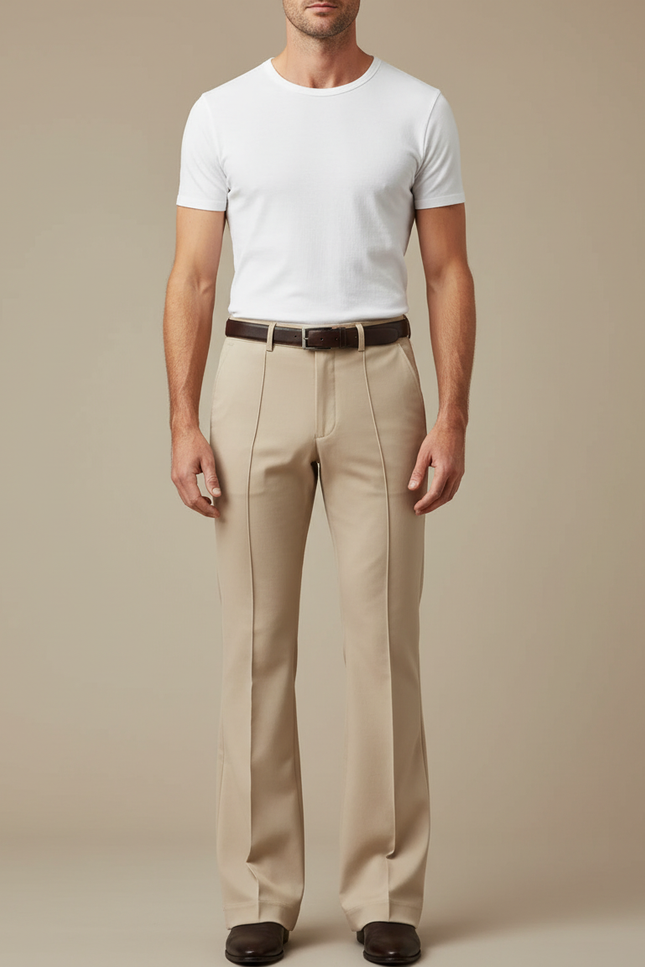 Pantalon Patte D'Éléphant Homme Beige Plissé Élégant Décontracté - Gabardine