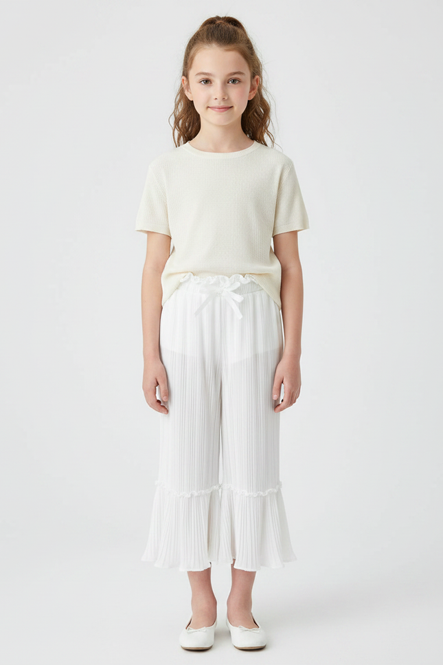 Pantalon Patte D'Éléphant Blanc Plissé Fluide Enfant - Polyester