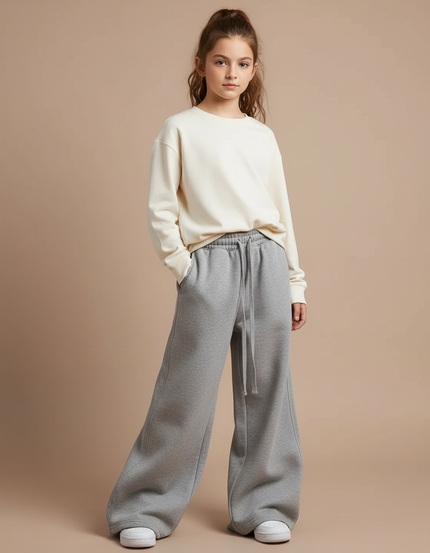 Pantalon Patte D'Éléphant Gris Ample Molleton Décontracté Cordon
