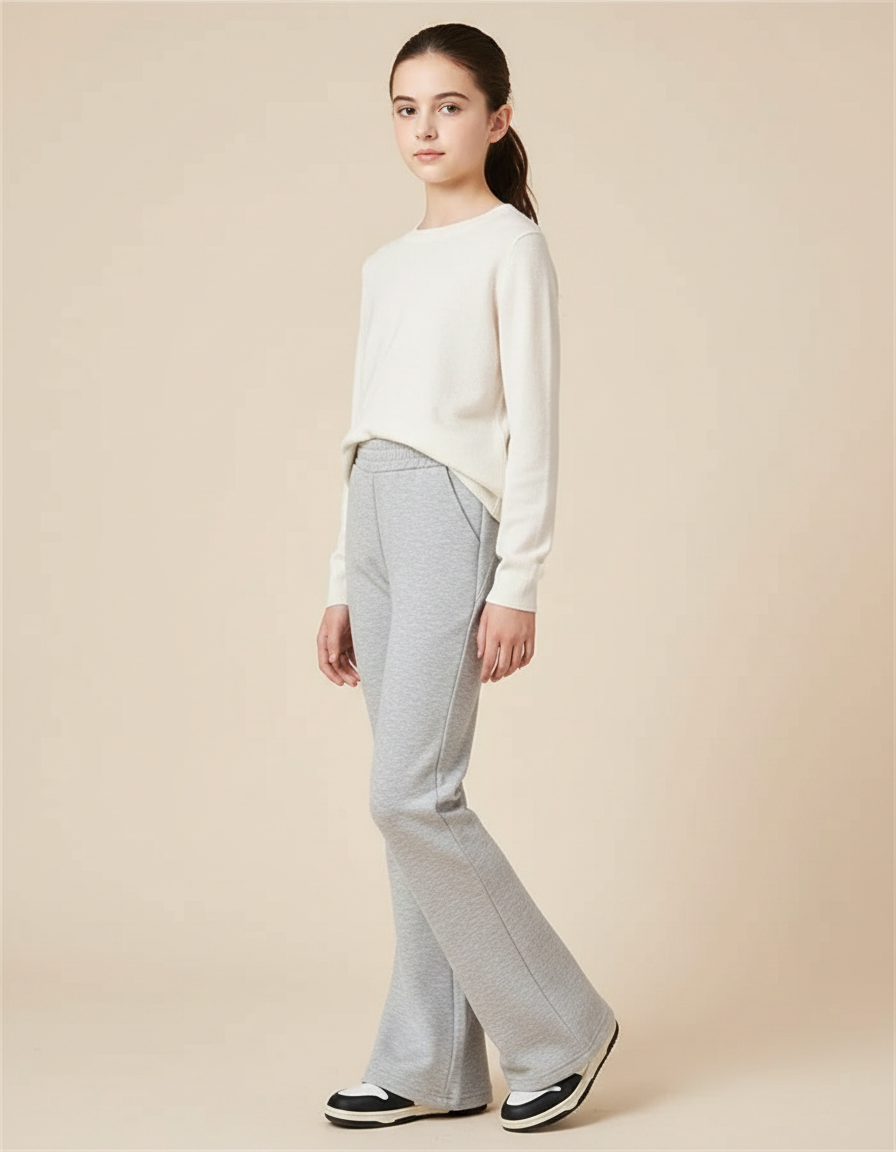 Pantalon Patte D'Éléphant Gris Décontracté Confortable Élastique Fille - Molleton