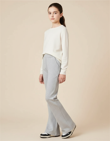 Pantalon Patte D'Éléphant Gris Décontracté Confortable Élastique Fille - Molleton