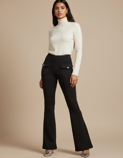 Pantalon Patte D'Éléphant Noir Taille Haute Poches Évasé - Maille