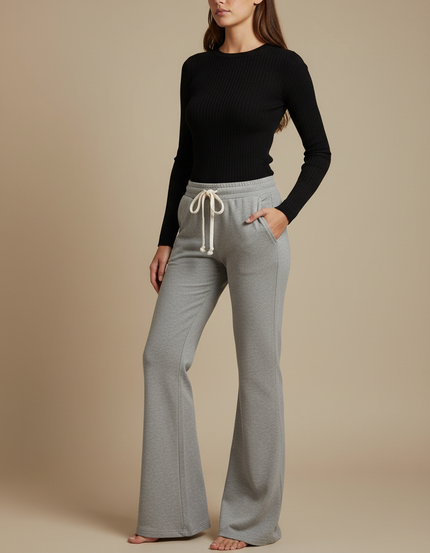 Pantalon Patte D'Éléphant Gris Cordon Confortable Évasé - Molleton