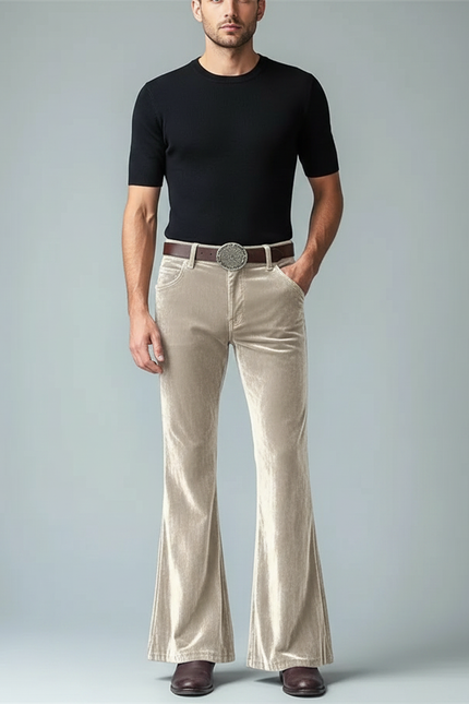 Pantalon Patte D'Éléphant Velours Beige Homme Décontracté