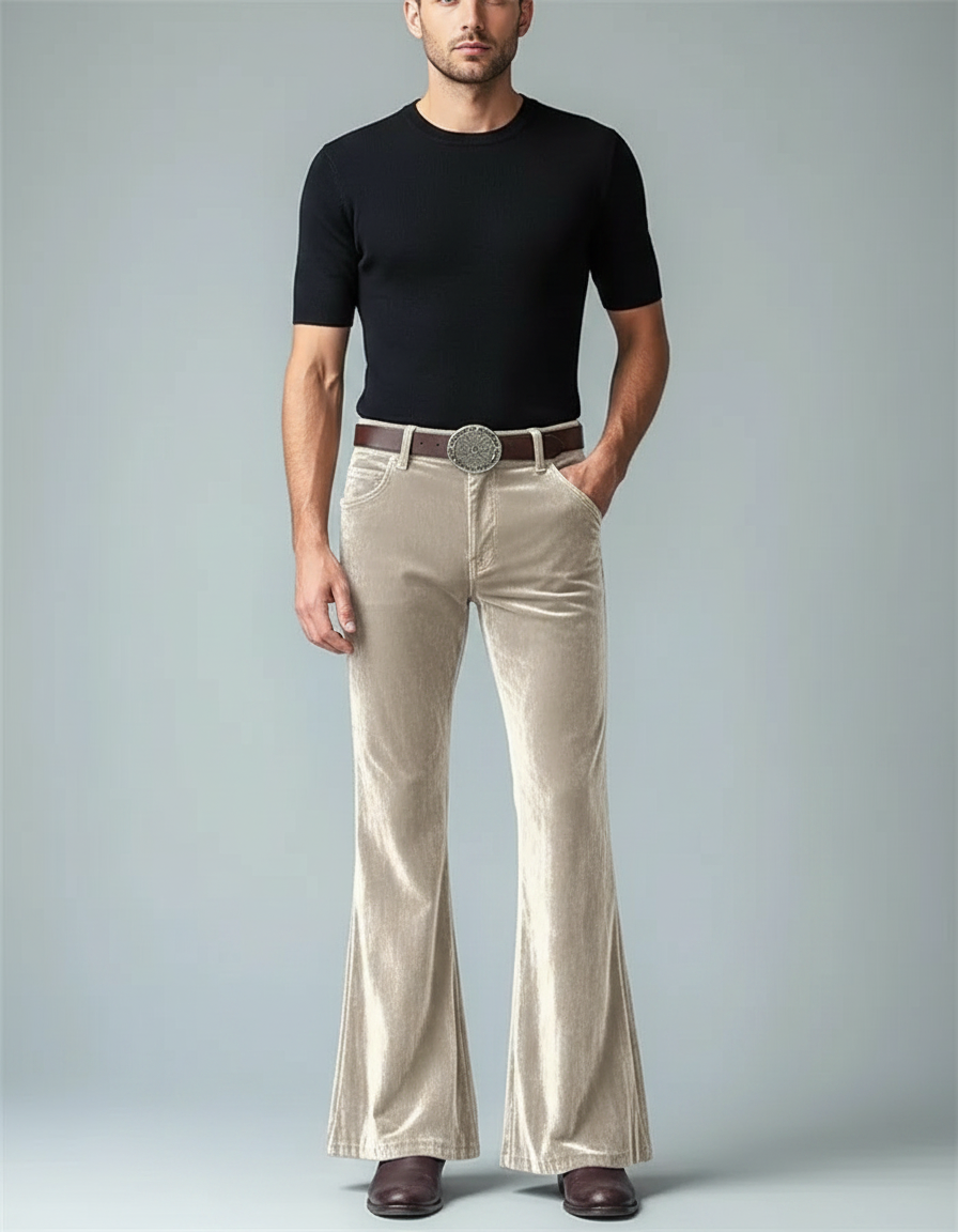 Pantalon Patte D'Éléphant Velours Beige Homme Décontracté