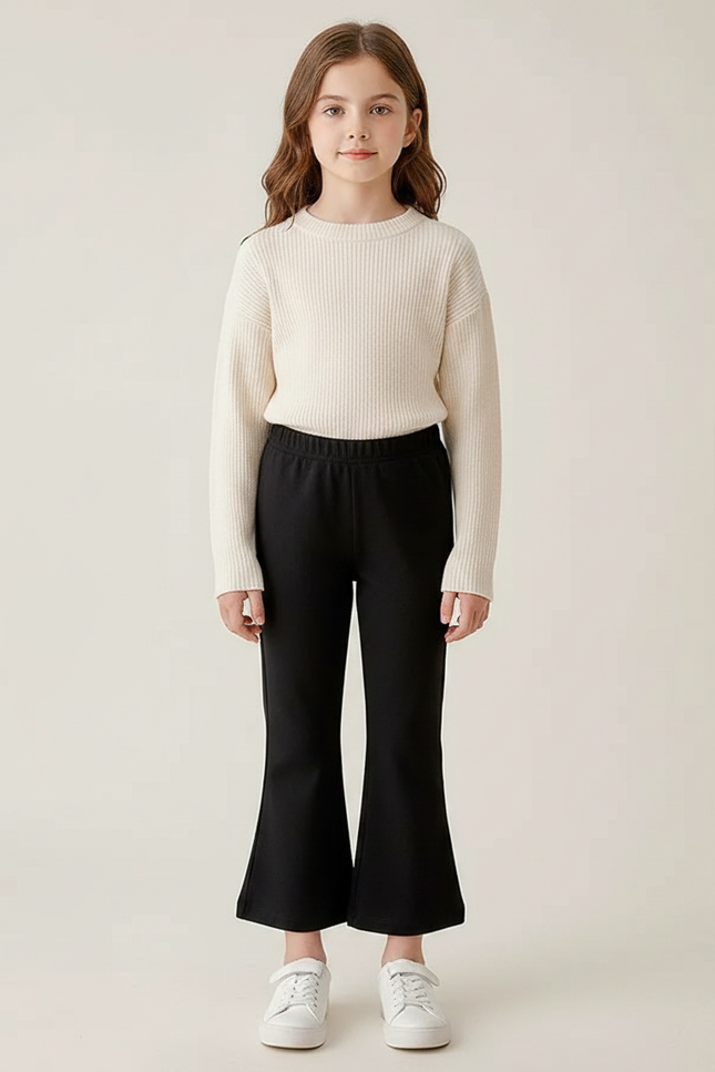 Pantalon Patte D'Éléphant Noir Confortable Fille Décontracté - Maille
