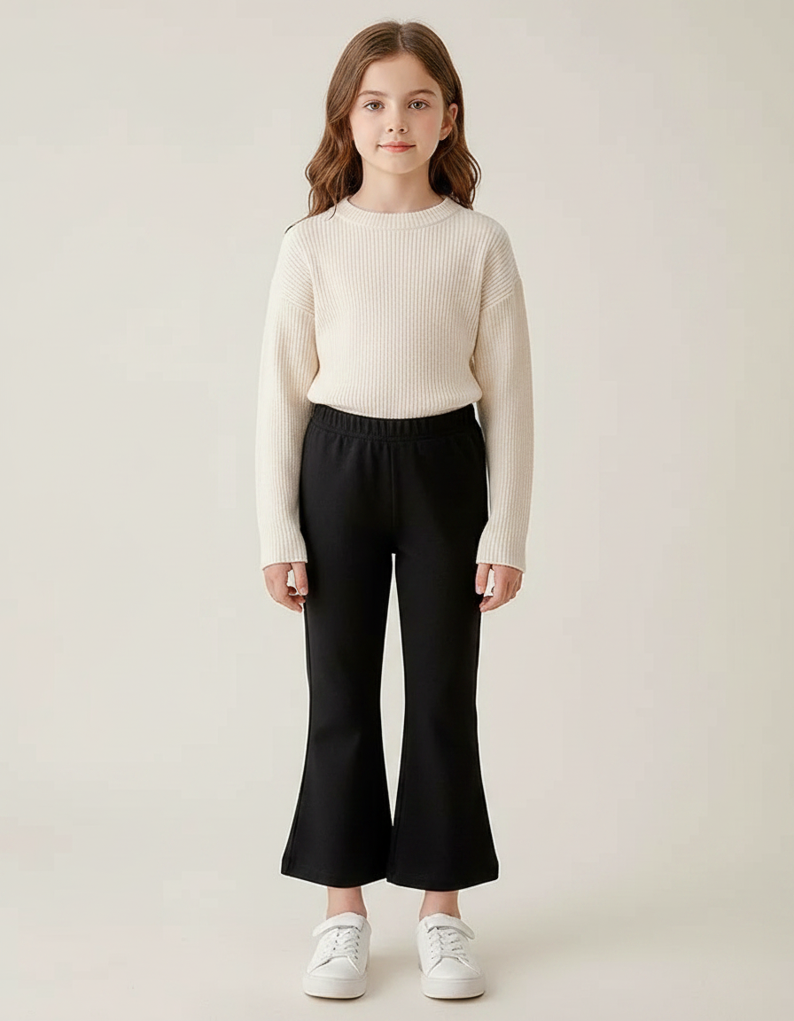 Pantalon Patte D'Éléphant Noir Confortable Fille Décontracté - Maille