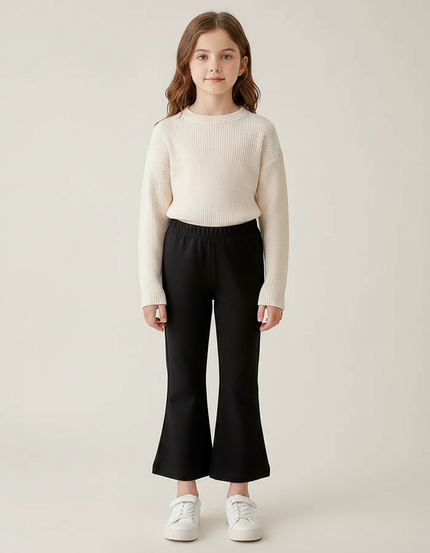 Pantalon Patte D'Éléphant Noir Confortable Fille Décontracté - Maille