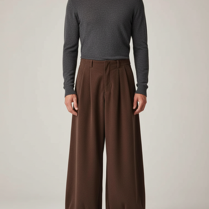 Pantalon Patte D'Éléphant Marron Côtelé Ample Décontracté Homme - Cordé
