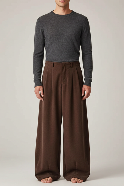 Pantalon Patte D'Éléphant Marron Côtelé Ample Décontracté Homme - Cordé