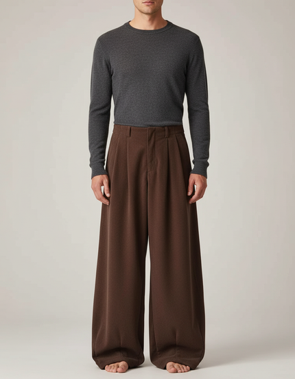 Pantalon Patte D'Éléphant Marron Côtelé Ample Décontracté Homme - Cordé