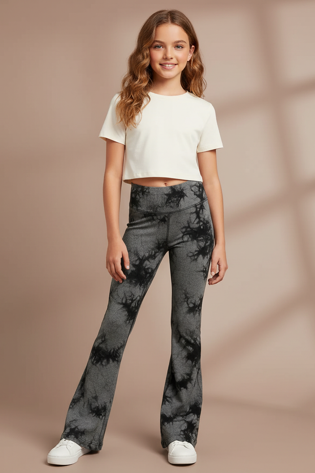Pantalon Patte D'Éléphant Tie-Dye Gris Noir Évasé Confortable - Molleton