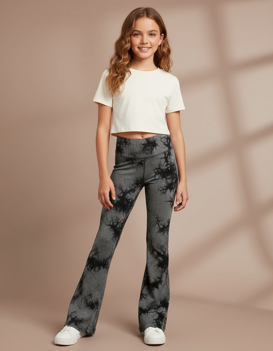 Pantalon Patte D'Éléphant Tie-Dye Gris Noir Évasé Confortable - Molleton