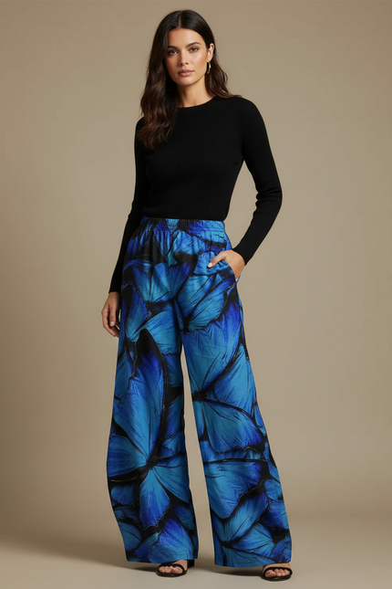 Pantalon Large Patte D'éléphant - Bleu Polyester