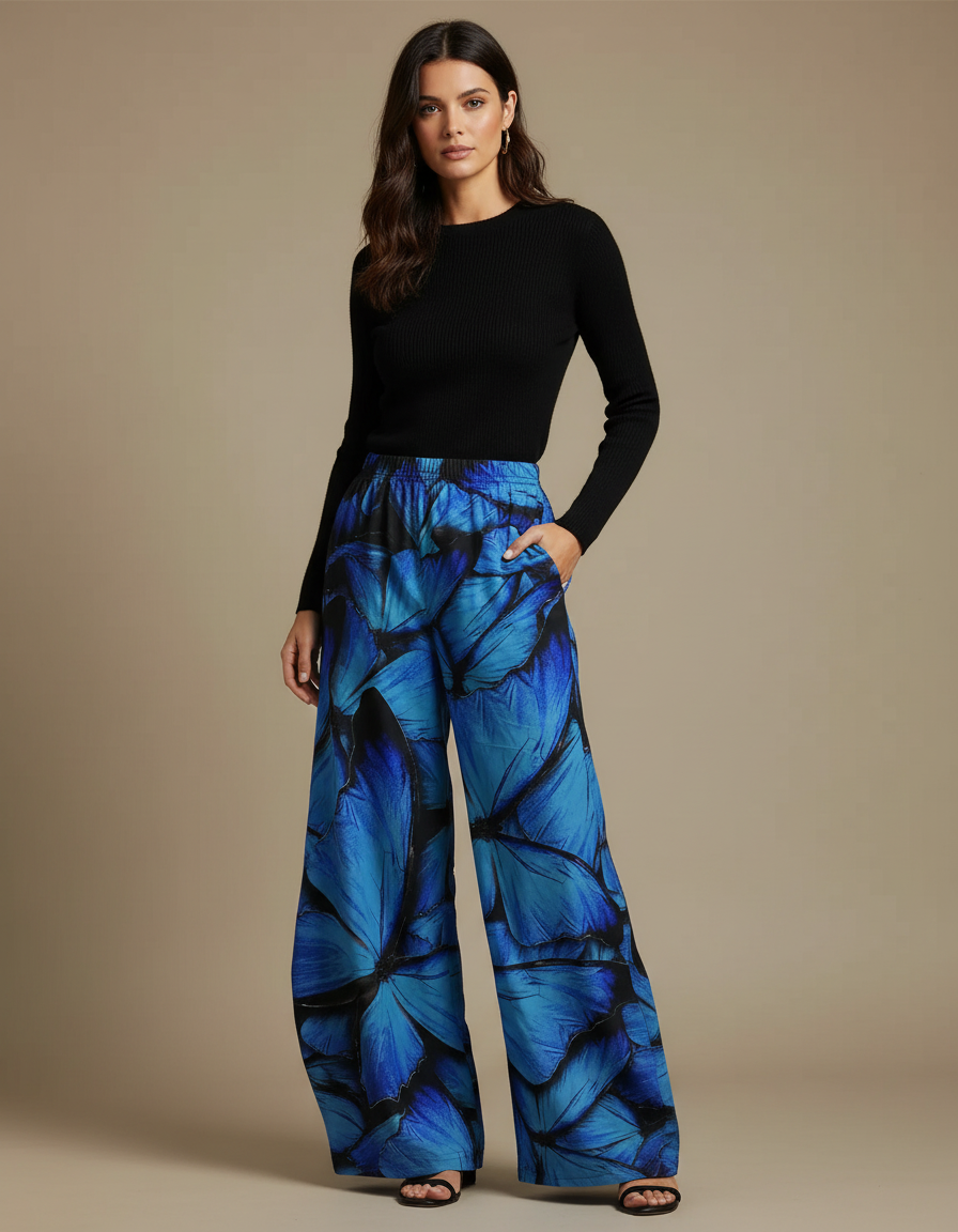 Pantalon Large Patte D'éléphant - Bleu Polyester