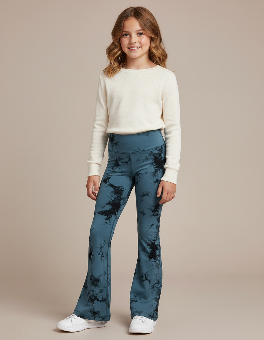 Pantalon Patte D'Éléphant Tie-Dye Bleu Évasé Confortable Fille - Polyester