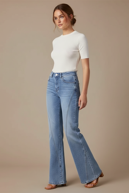 Pantalon Patte D'Éléphant Jean Bleu Clair Décontracté Évasé
