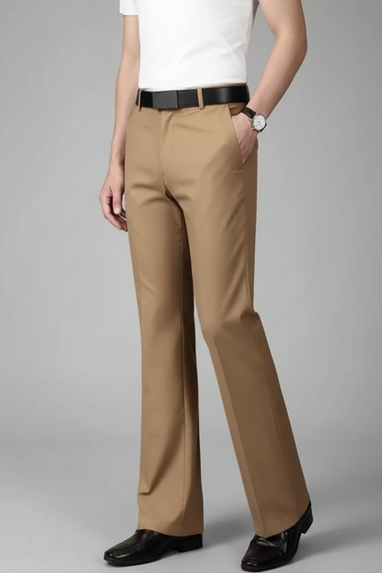Pantalon Patte D'Éléphant Kaki Homme Business Évasé Élégant - Polyester