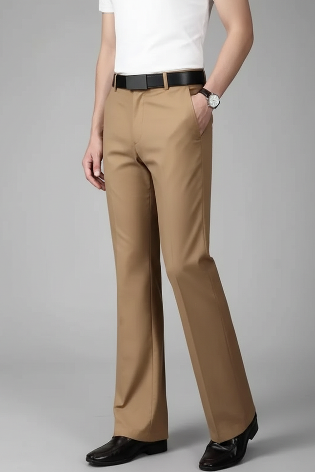 Pantalon Patte D'Éléphant Kaki Homme Business Évasé Élégant - Polyester