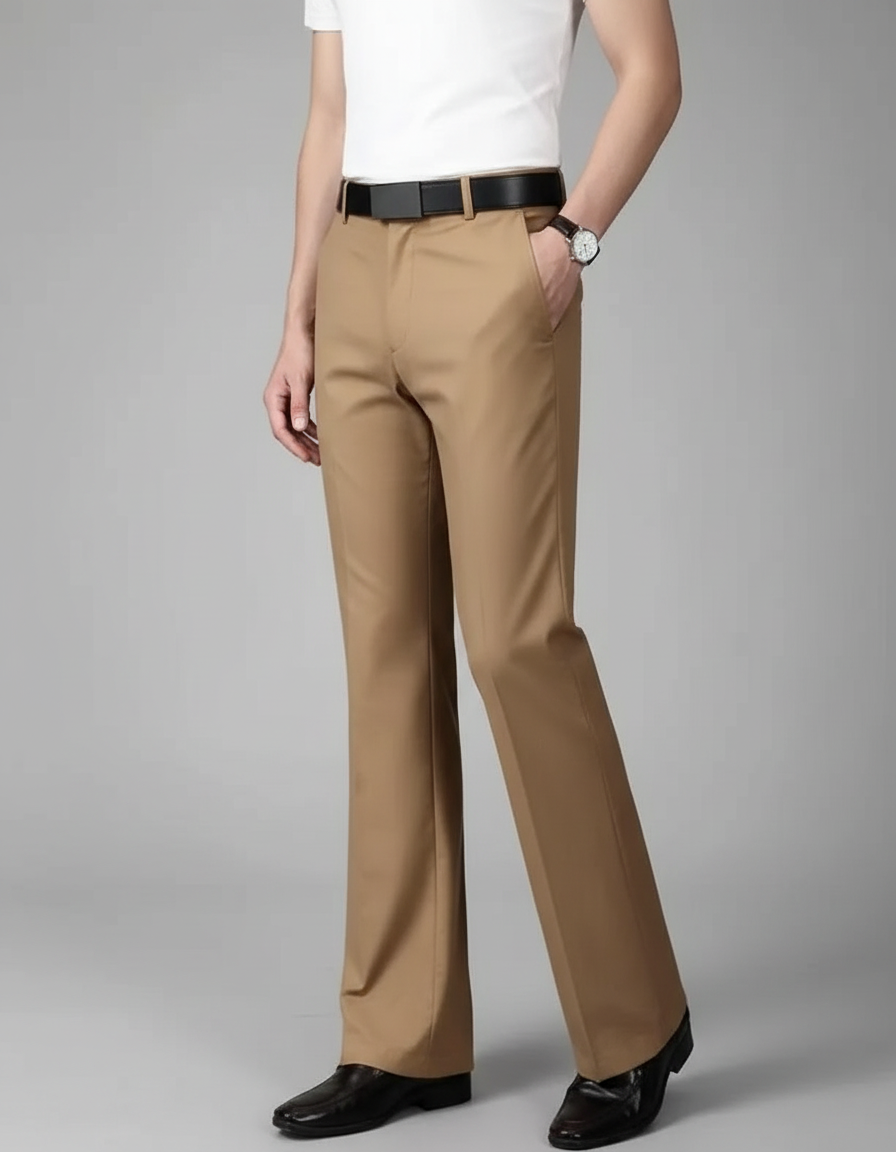 Pantalon Patte D'Éléphant Kaki Homme Business Évasé Élégant - Polyester