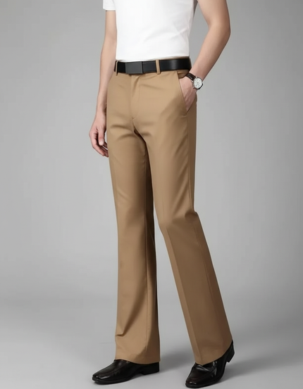 Pantalon Patte D'Éléphant Kaki Homme Business Évasé Élégant - Polyester