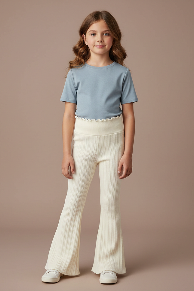 Pantalon Patte D'Éléphant Crème Côtelé Maille Confortable Enfant - Beige