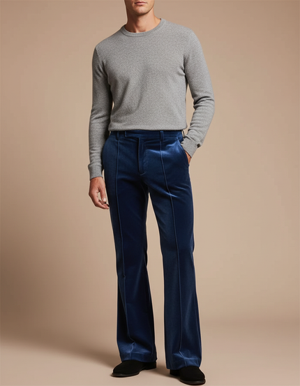 Pantalon Patte D'Éléphant Velours Bleu Évasé Homme Élégant