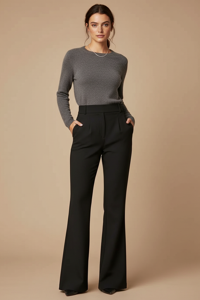Pantalon Patte D'Éléphant Noir Taille Haute Fluide Élégant - Gabardine