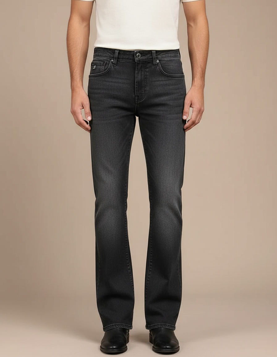 Pantalon Patte D'Éléphant Noir Denim Classique Confortable Homme - Jean