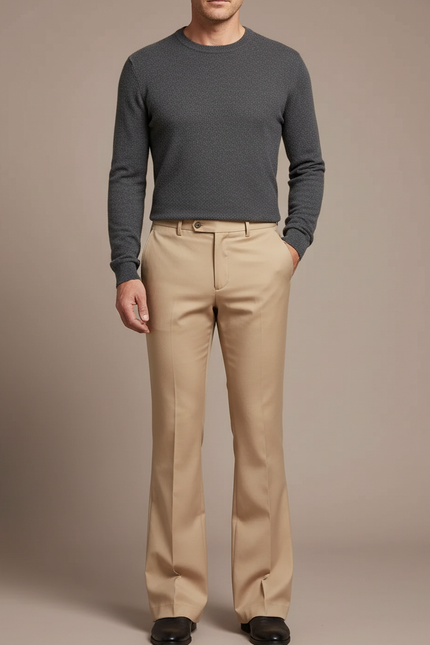 Pantalon Patte D'Éléphant Beige Homme Évasé Élégant Décontracté - Gabardine