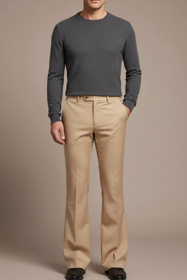 Pantalon Patte D'Éléphant Beige Homme Évasé Élégant Décontracté - Gabardine