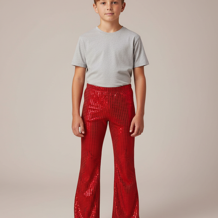 Pantalon Patte D'Éléphant Rouge Paillettes Évasé Enfant - Polyester
