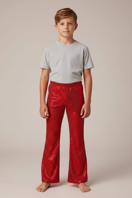 Pantalon Patte D'Éléphant Rouge Paillettes Évasé Enfant - Polyester