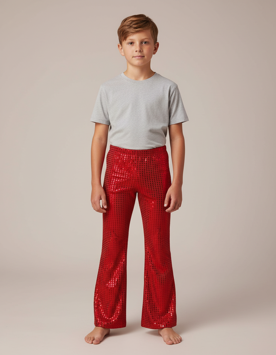 Pantalon Patte D'Éléphant Rouge Paillettes Évasé Enfant - Polyester