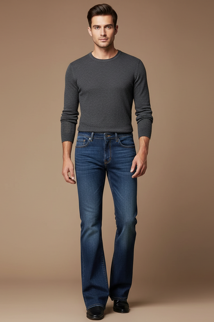 Pantalon Patte D'Éléphant Jean Bleu Classique Confortable Homme