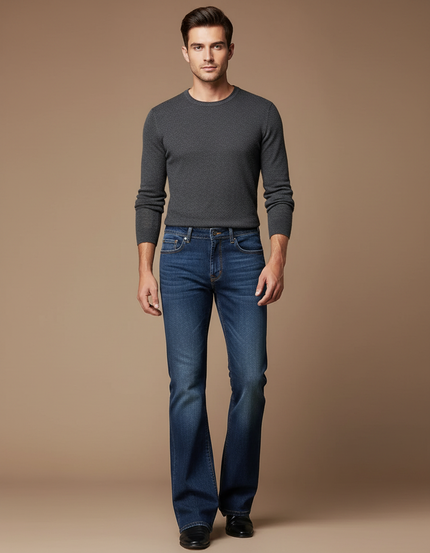 Pantalon Patte D'Éléphant Jean Bleu Classique Confortable Homme