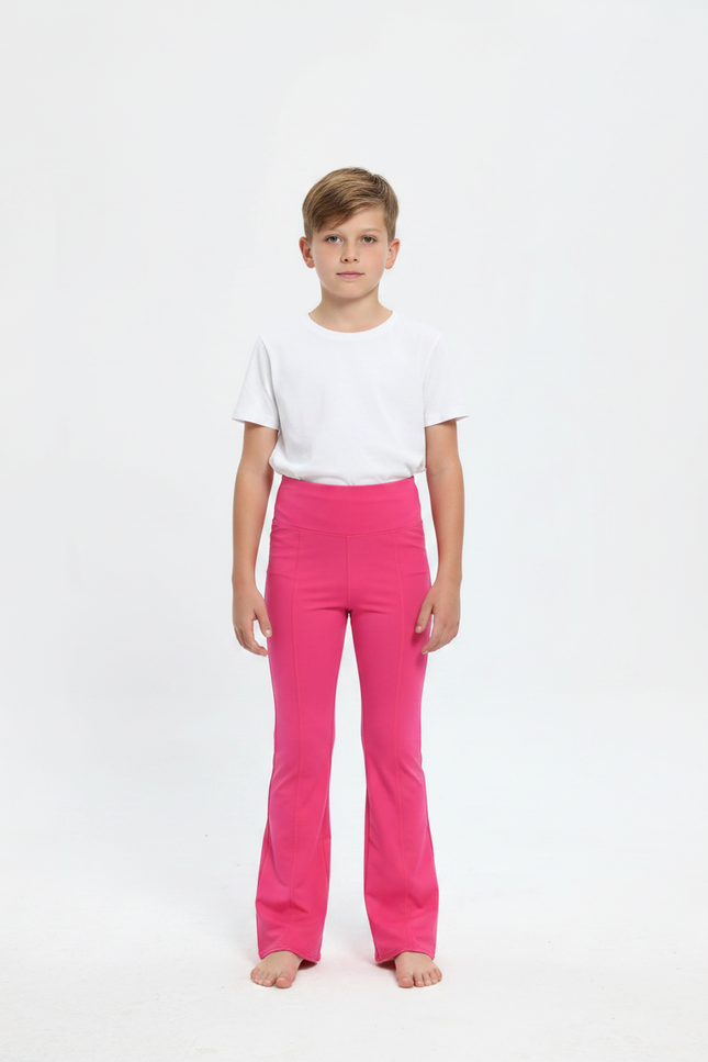 Pantalon Patte D'Éléphant Rose Vif Taille Haute Fluide - Polyester