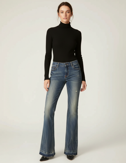 Pantalon Patte D'Éléphant Jean Bleu Délavé Vintage Évasé