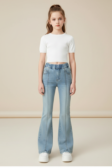 Pantalon Patte D'Éléphant Jean Bleu Clair Évasé Enfant