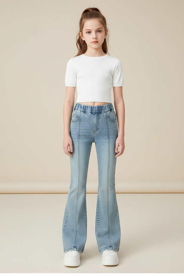 Pantalon Patte D'Éléphant Jean Bleu Clair Évasé Enfant