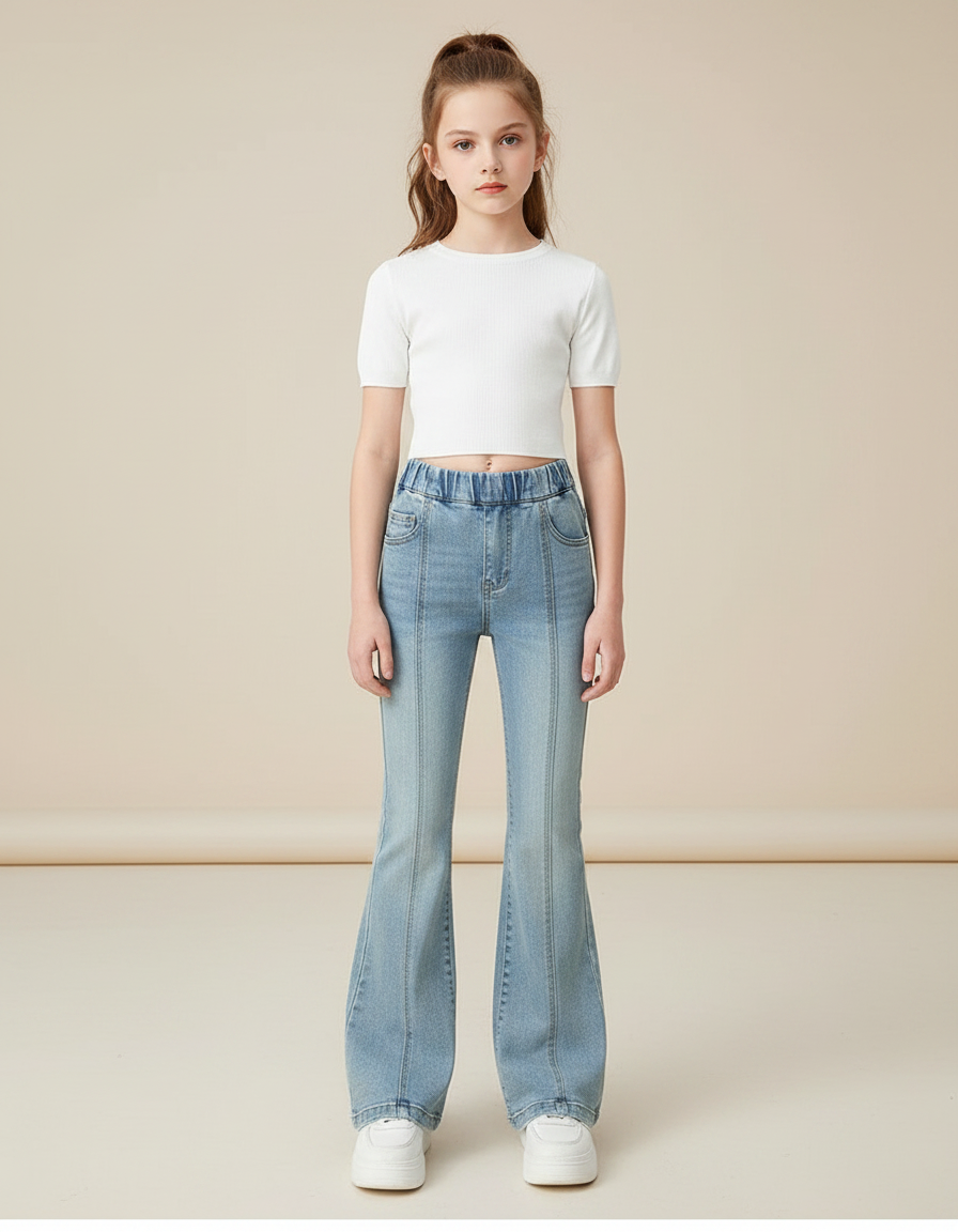 Pantalon Patte D'Éléphant Jean Bleu Clair Évasé Enfant