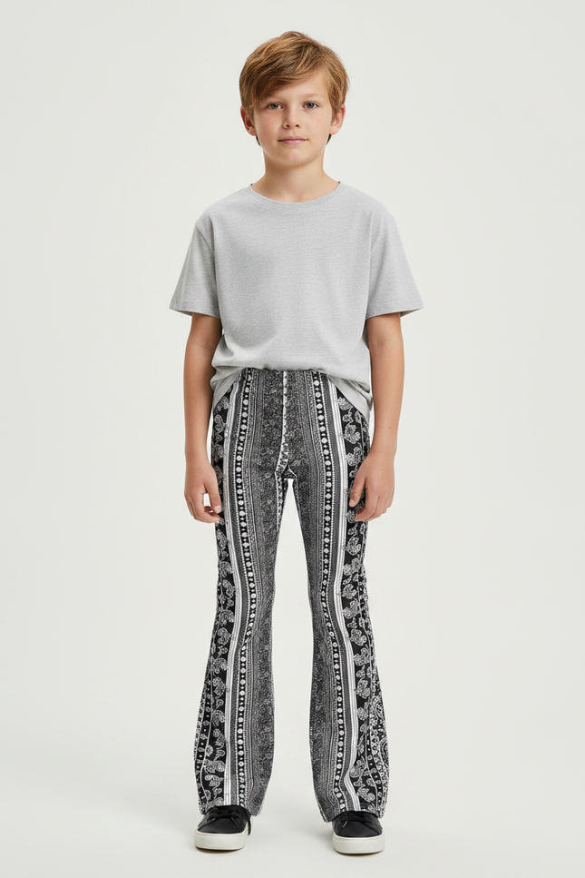 Pantalon Patte D'Éléphant Imprimé Paisley Noir Blanc Ajusté - Maille