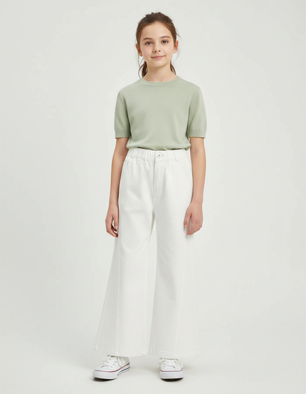 Pantalon Patte D'Éléphant Blanc Coton Ample Droit Enfant
