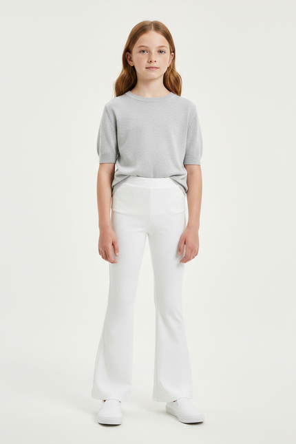 Pantalon Patte D'Éléphant Blanc Uni Évasé Fille - Maille