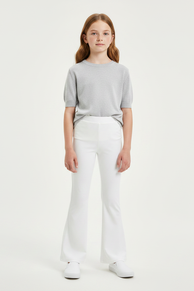 Pantalon Patte D'Éléphant Blanc Uni Évasé Fille - Maille