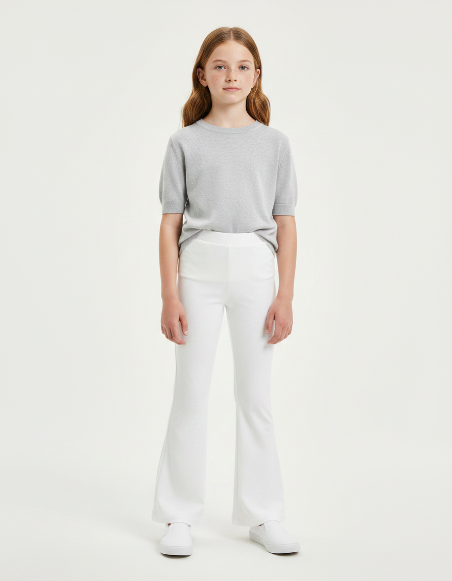 Pantalon Patte D'Éléphant Blanc Uni Évasé Fille - Maille