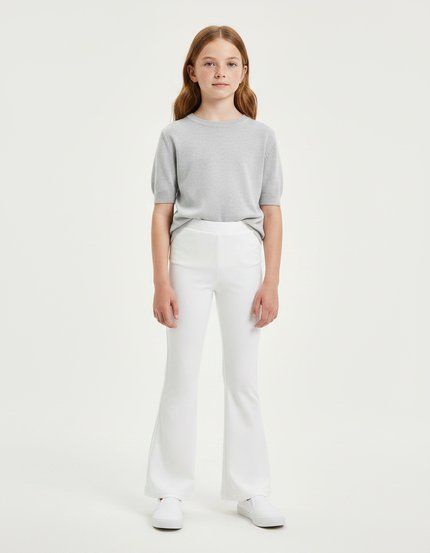 Pantalon Patte D'Éléphant Blanc Uni Évasé Fille - Maille