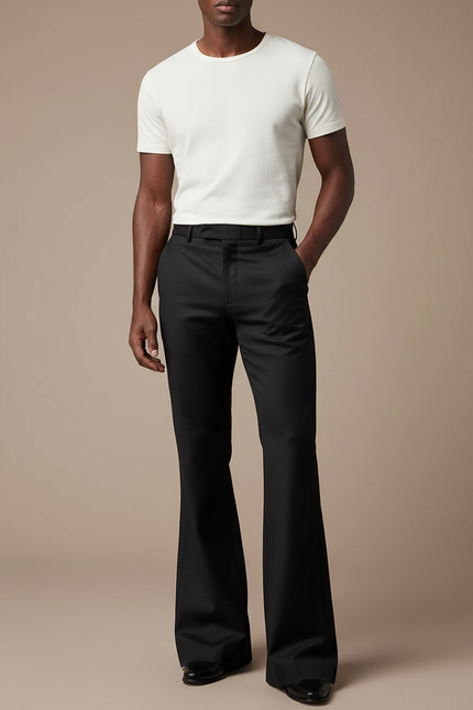 Pantalon Patte D'Éléphant Noir Homme Coupe Évasée Élégant - Gabardine